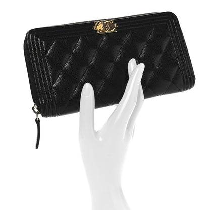 Chanel Caviar Quilted Boy Long Zip Around Wallet Black 2 of 8