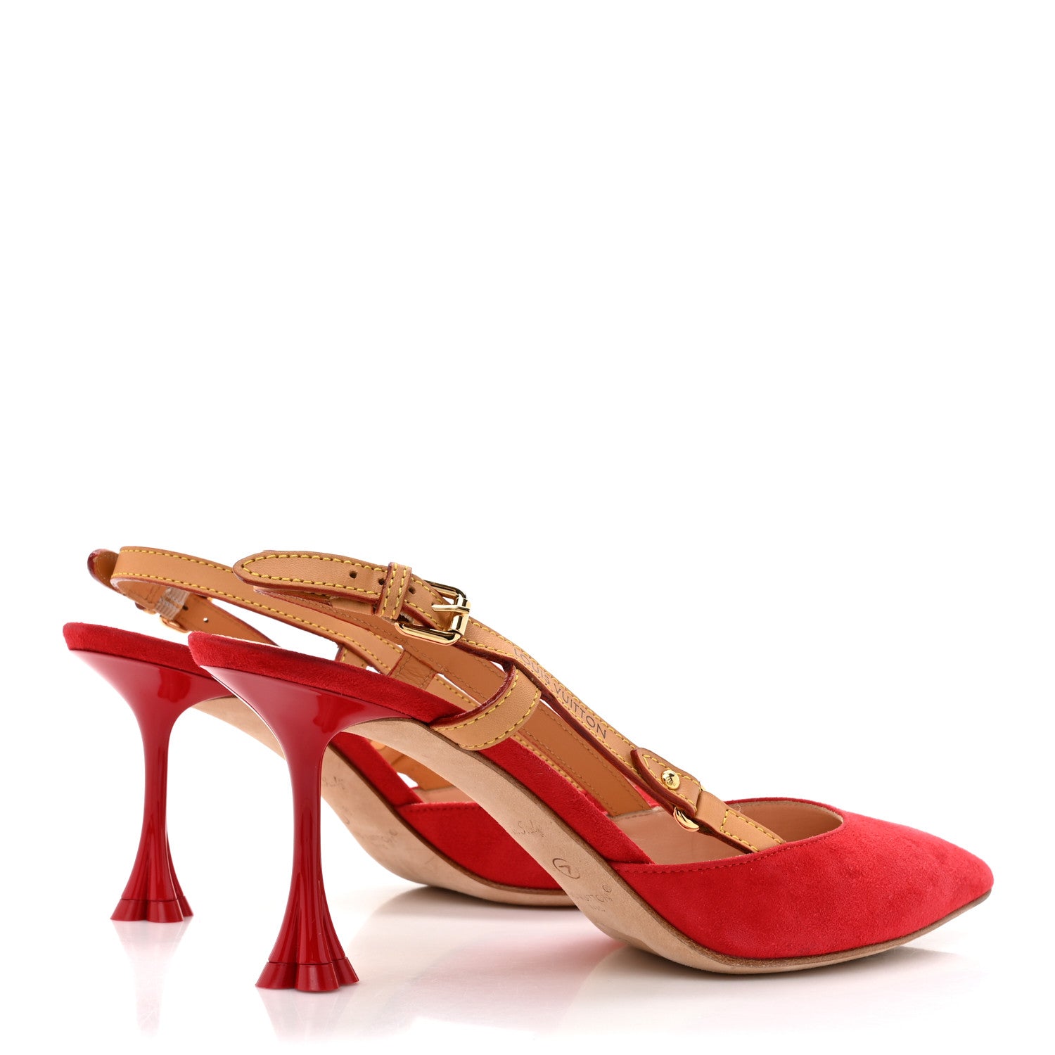 Louis Vuitton Suede Baby Goat Blossom Slingback Pumps 38 Rouge 5 of 9