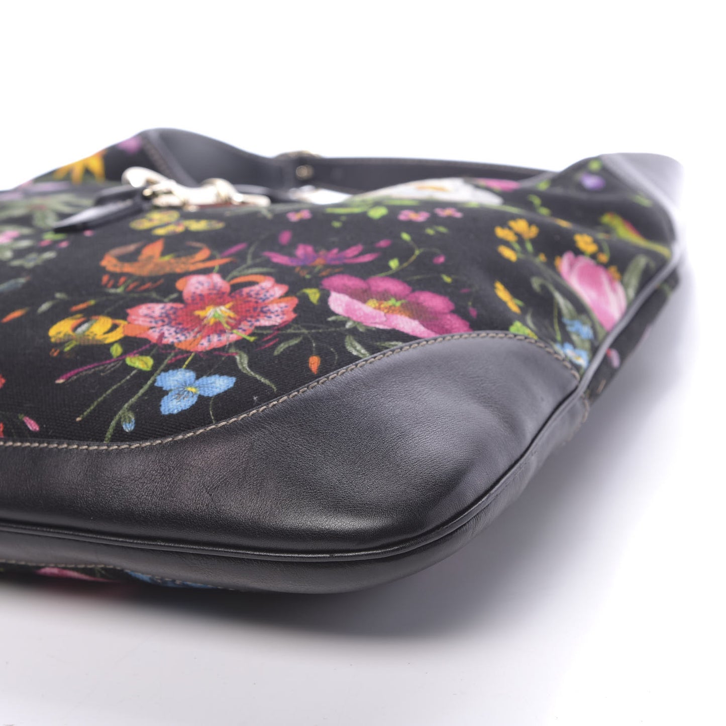 Canvas Floral Flora Large Jackie O Bouvier Hobo Black