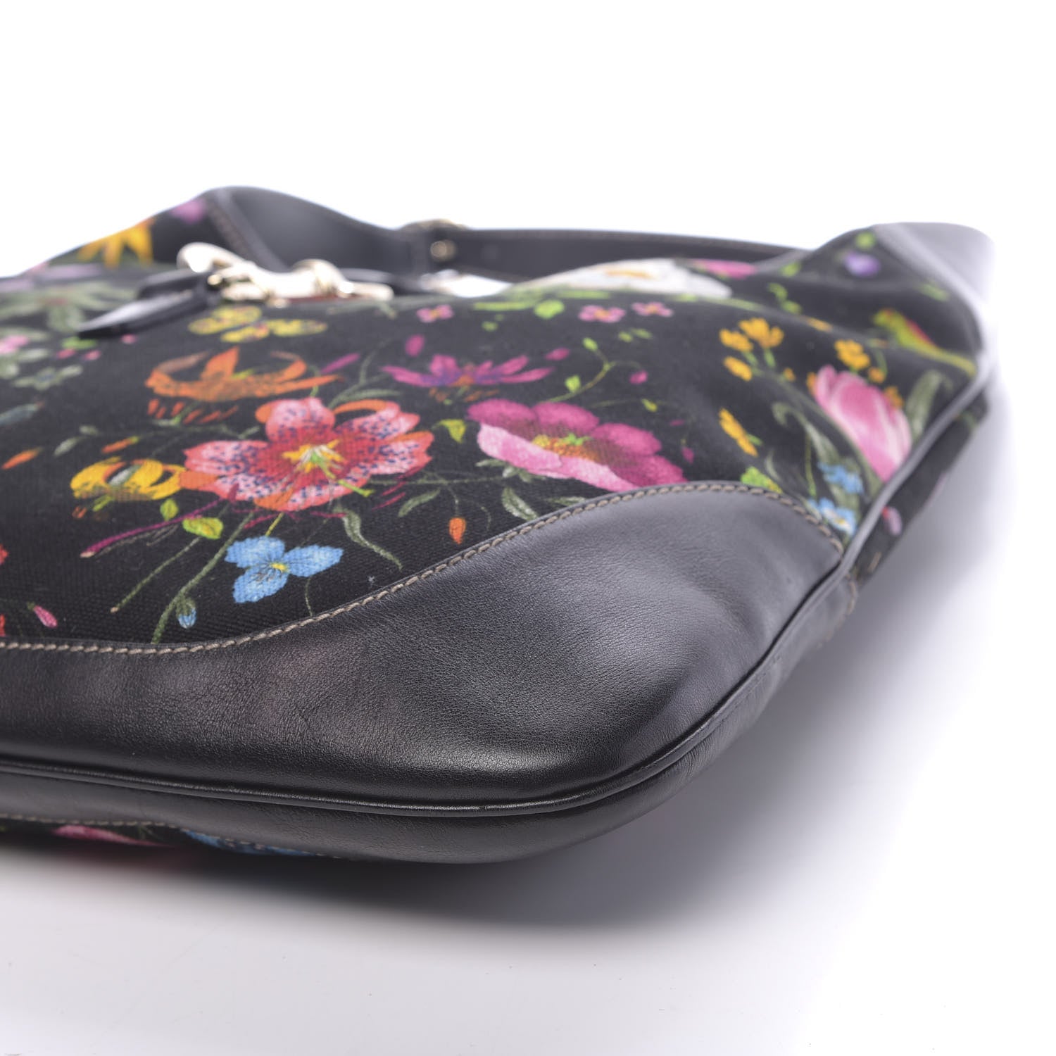 Gucci Canvas Floral Flora Large Jackie O Bouvier Hobo Black 9 of 10