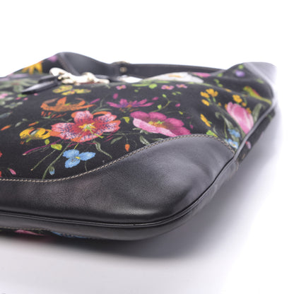 Gucci Canvas Floral Flora Large Jackie O Bouvier Hobo Black 9 of 10