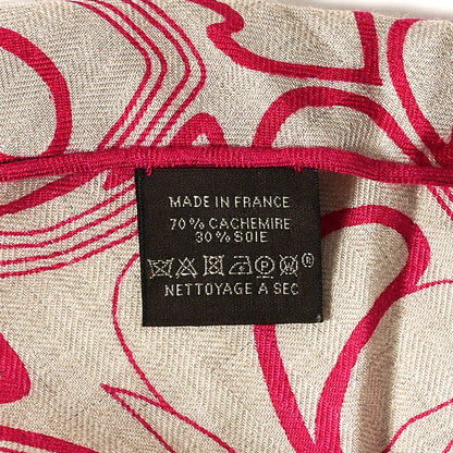 Hermes Cashmere Silk Folklore d'Henri d'Origny Giant Pointe Triangle Shawl Naturel Fuchsia Rose Poudre 4 of 4