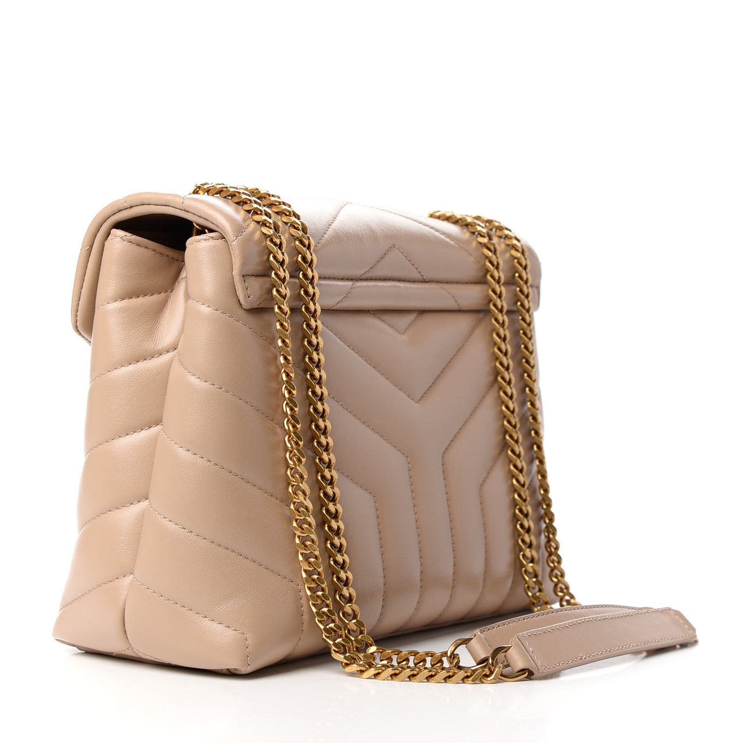 Calfskin Y Quilted Monogram Small Loulou Chain Satchel Dark Beige