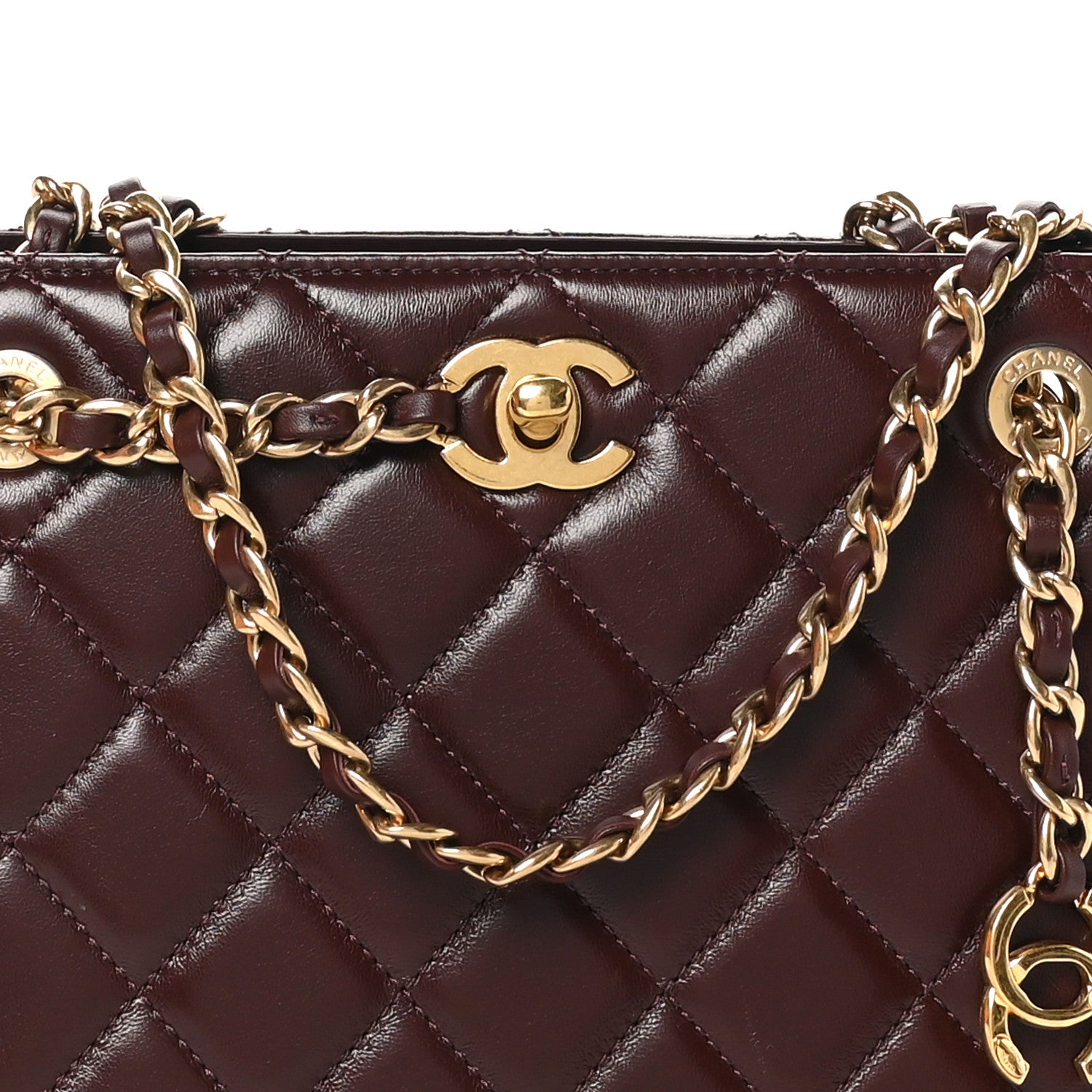 Chanel Shiny Calfskin Quilted Small Shopping Bag Burgundy 8 of 10
