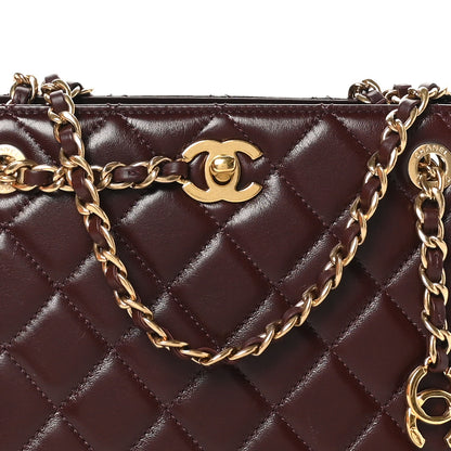 Chanel Shiny Calfskin Quilted Small Shopping Bag Burgundy 8 of 10