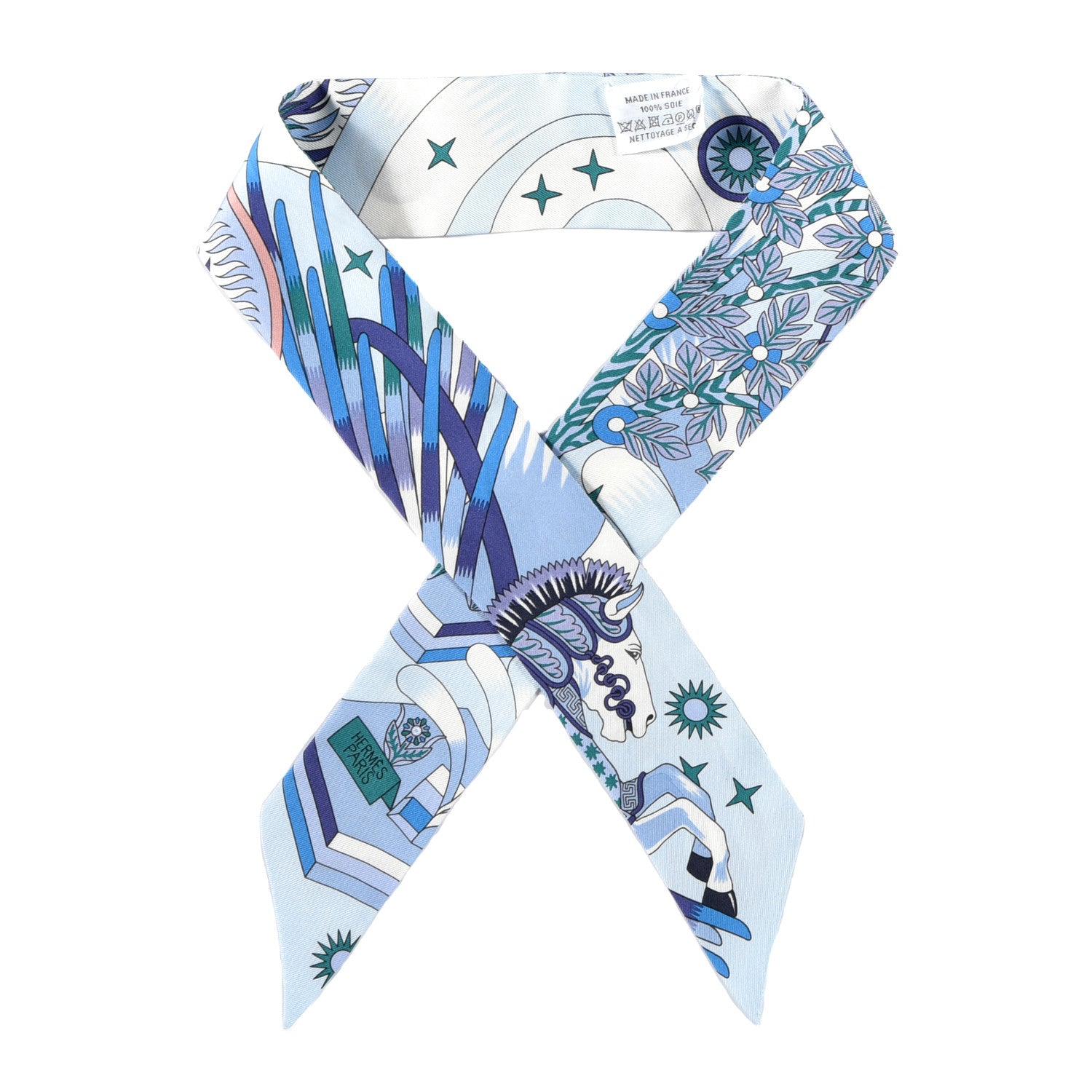 Hermes Silk La Source de Pegase Twilly Ciel Bleu Royal White 1 of 4