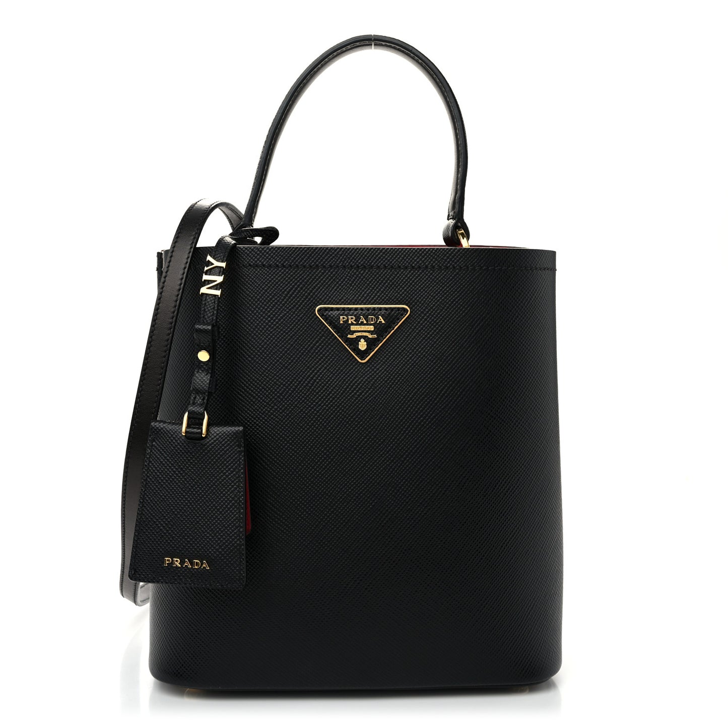 Saffiano Cuir Medium Panier Bucket Bag Black Fuoco
