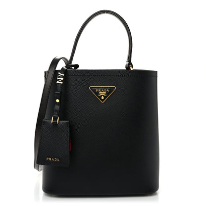Prada Saffiano Cuir Medium Panier Bucket Bag Black Fuoco 1 of 10