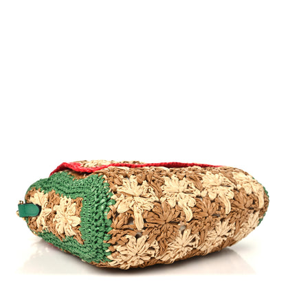 Gucci Raffia Azalea Calfskin Crochet Flower Small GG Marmont Shoulder Bag Natural Ecru Green Red New Shamarock 4 of 10