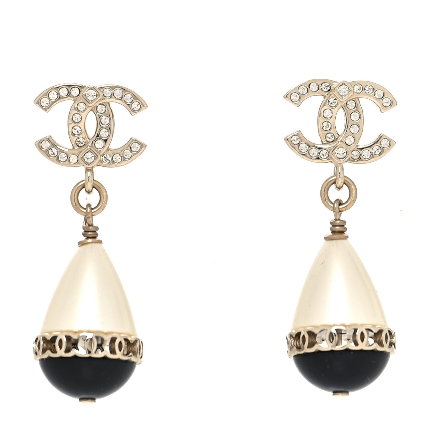 Crystal Pearl CC Fantasy Drop Earrings Gold Black