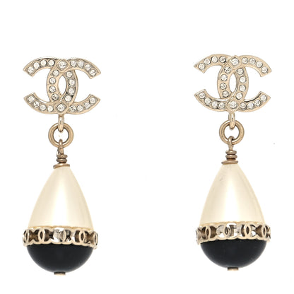 Chanel Crystal Pearl CC Fantasy Drop Earrings Gold Black 1 of 4