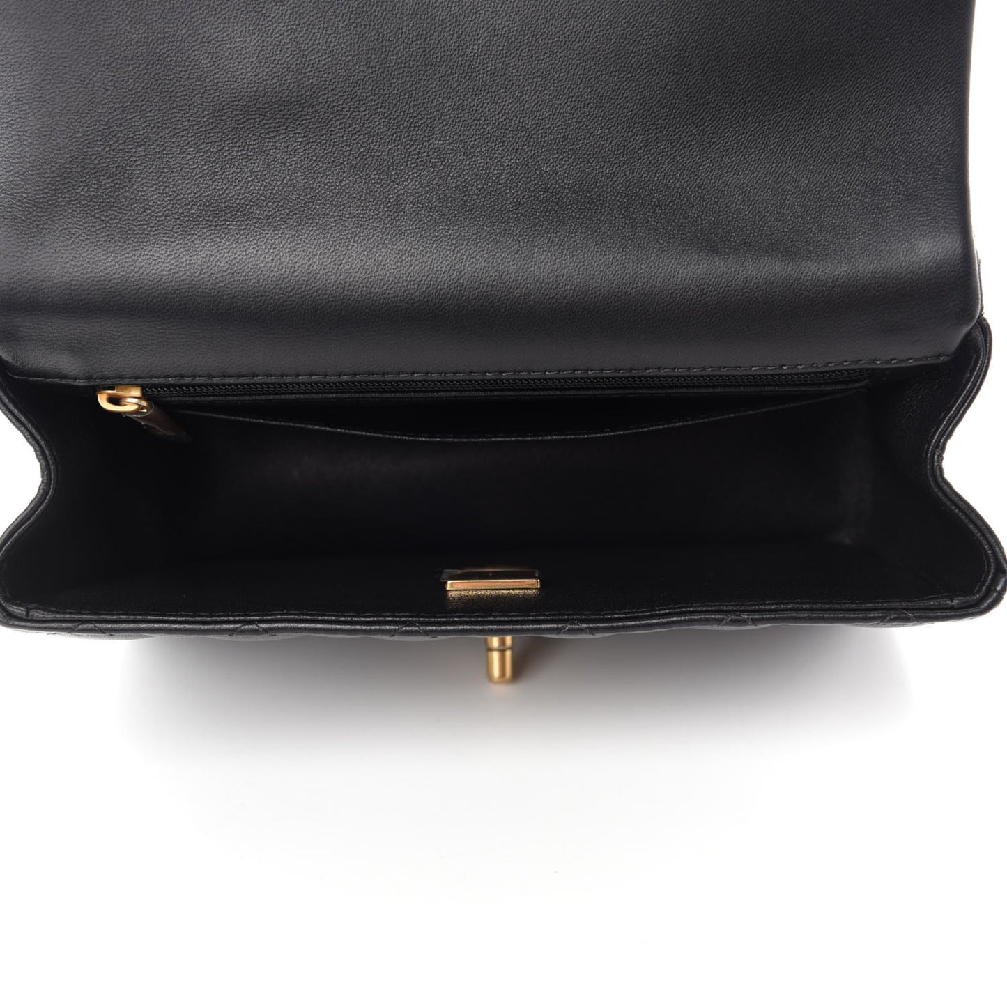 Lambskin Quilted Mini Top Handle Rectangular Flap Black