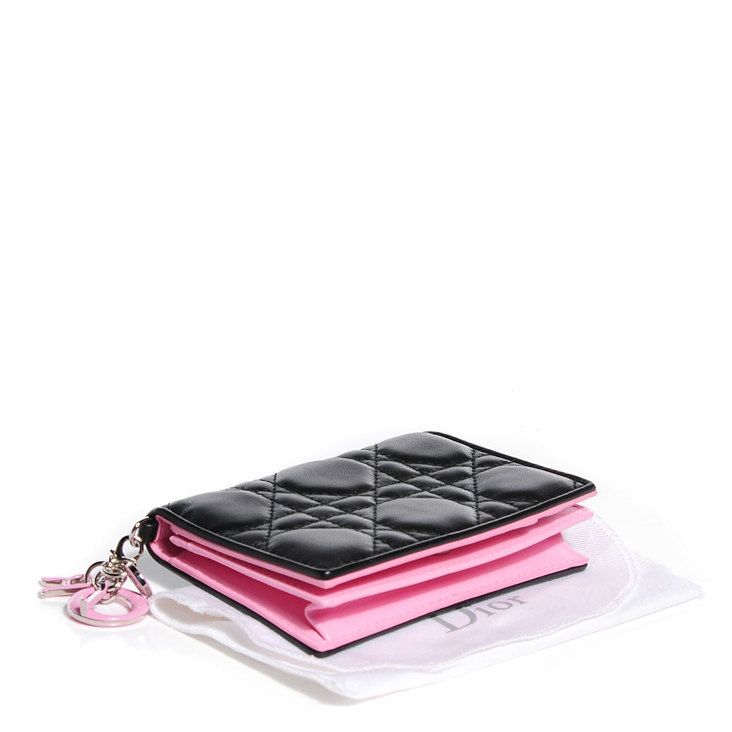 Christian Dior Lambskin Cannage Bi-Color Small Lady Dior Flap Card Holder Black Pink 4 of 9