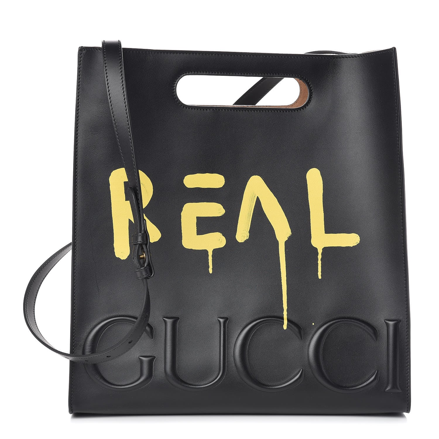 Gucci Calfskin GucciGhost Real Medium XL Tote Black Yellow 1 of 10