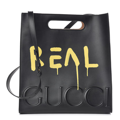 Gucci Calfskin GucciGhost Real Medium XL Tote Black Yellow 1 of 10