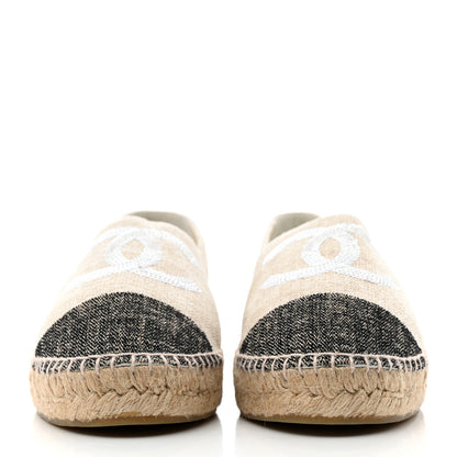 Chanel Toile Sequin CC Espadrilles 42 Beige Black 2 of 8