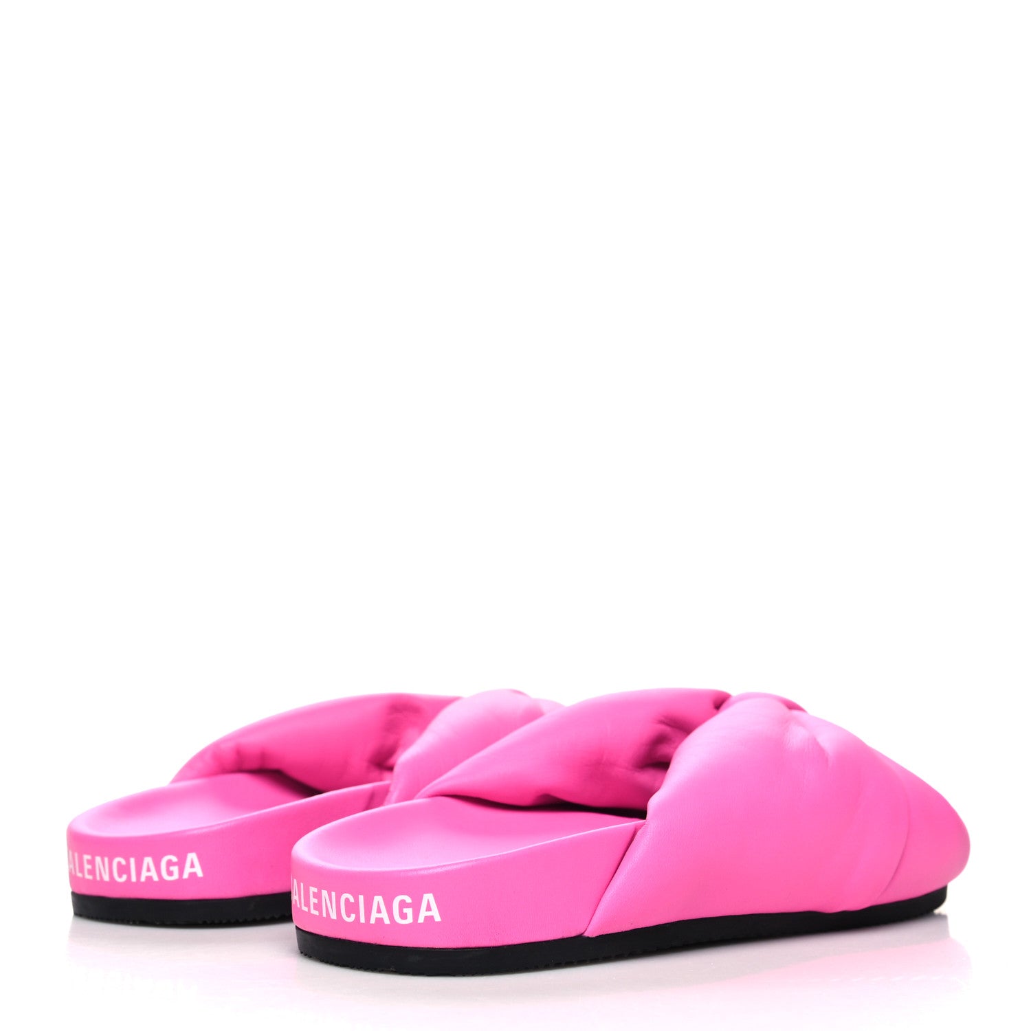 Balenciaga Smooth Nappa Logo Puffy Slide Sandals 36 Fluo Pink White 4 of 9