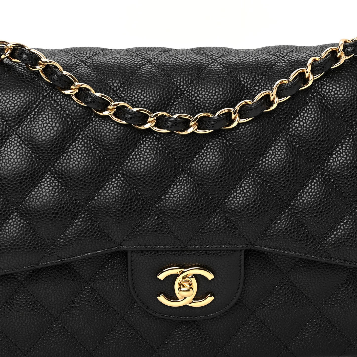 Caviar Quilted Jumbo Double Flap Black