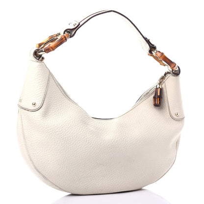 Gucci Pebbled Calfskin Bamboo Ring Hobo Ivory 3 of 11
