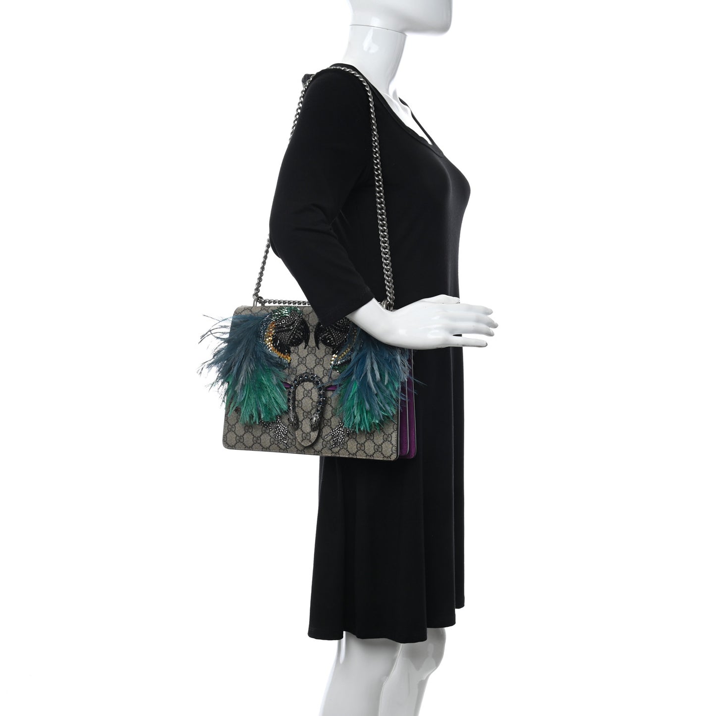 GG Supreme Monogram Feather Embroidered Medium Dionysus Parrot Shoulder Bag Beige Multicolor