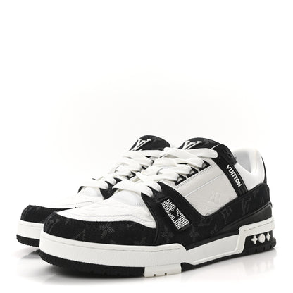 Louis Vuitton Calfskin Embossed Monogram Denim Mens LV Trainer Sneakers 9.5 Black 4 of 9