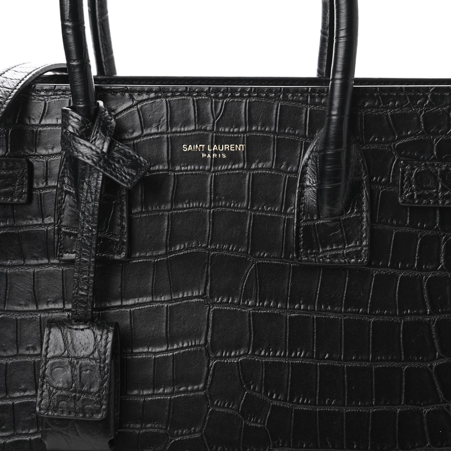 Calfskin Crocodile Embossed Baby Sac De Jour Black