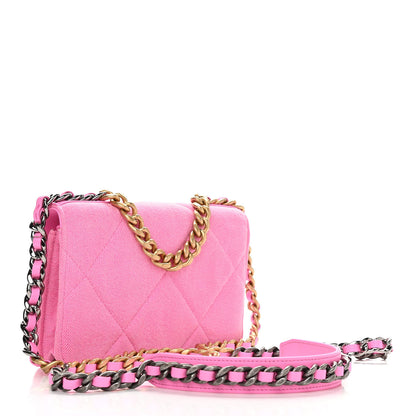 Chanel Denim Quilted Chanel 19 Wallet On Chain WOC Neon Pink 3 of 14