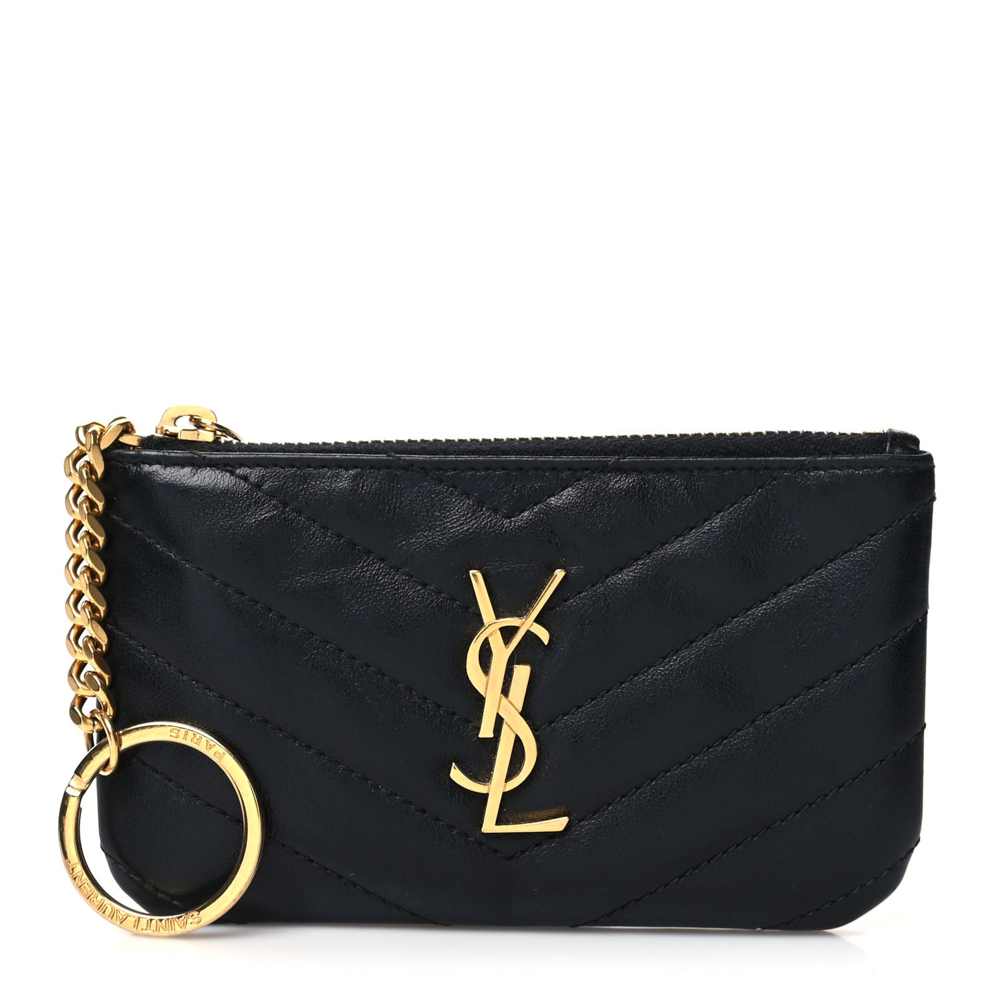 Calfskin Matelasse Monogram Key Pouch Black