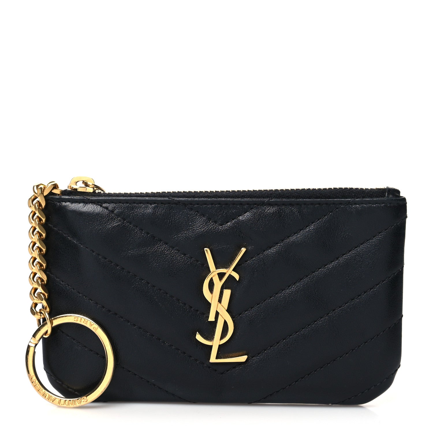 Saint Laurent Calfskin Matelasse Monogram Key Pouch Black 1 of 8