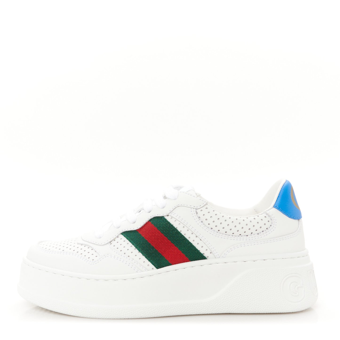 Calfskin Web Perforated Womens Platform 55mm Sneakers 36.5 White Bright Splash
