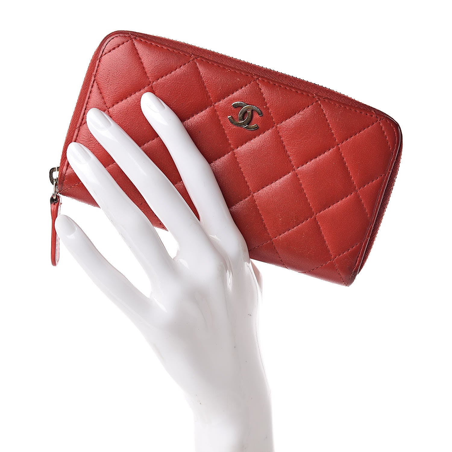 Chanel Lambskin Quilted Small Zip Around Wallet Red 2 of 13