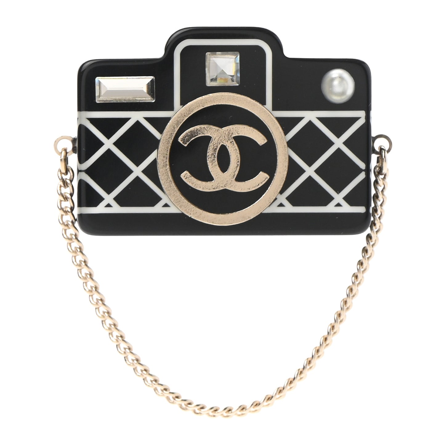 Resin Camera CC Brooch Gold Black