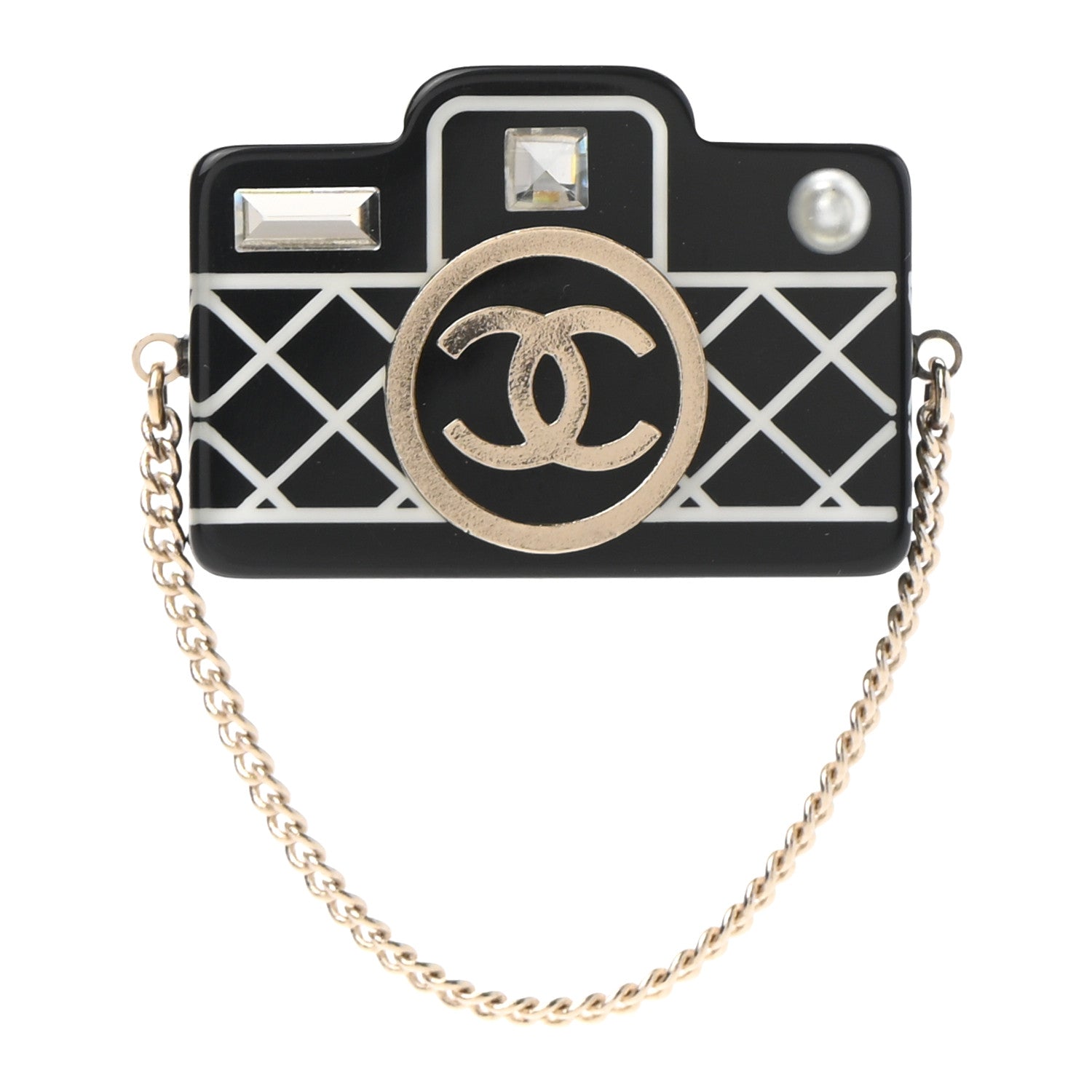 Chanel Resin Camera CC Brooch Gold Black 1 of 5