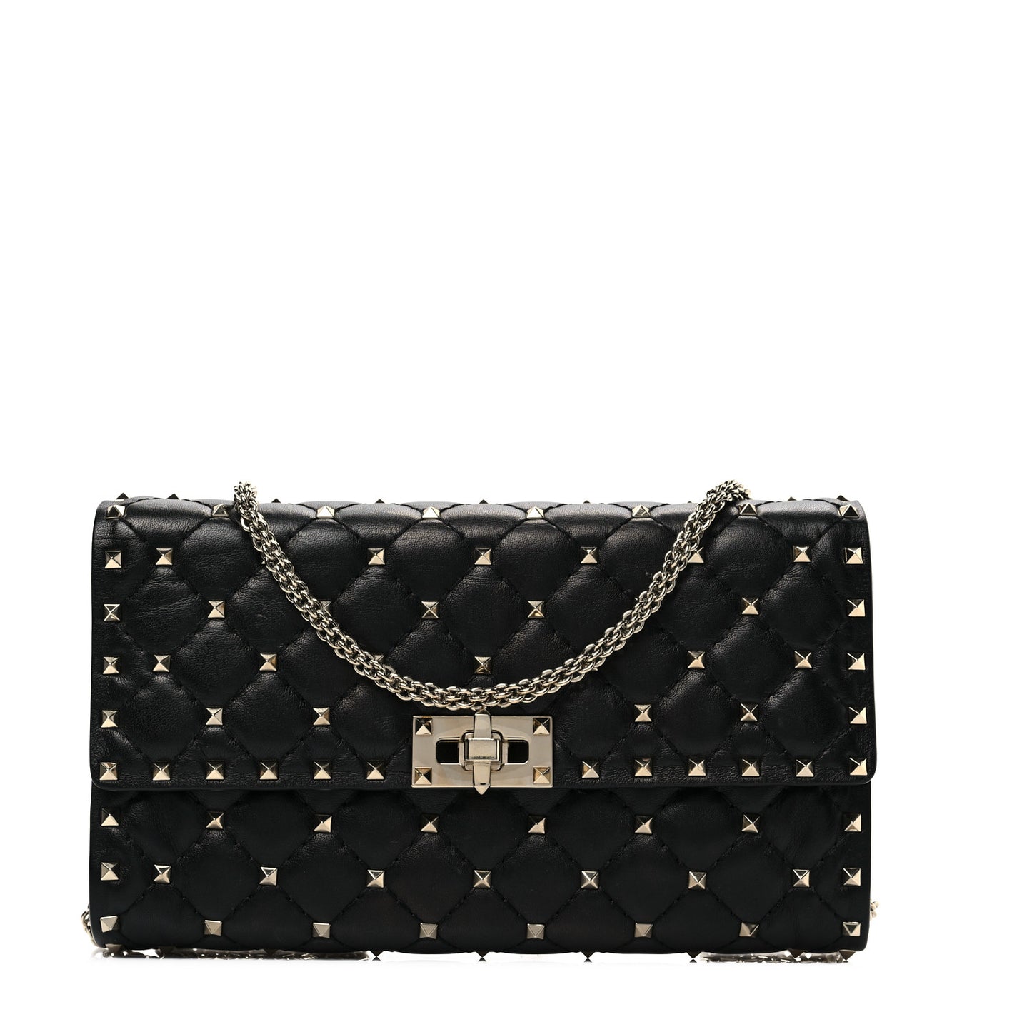 Lambskin Rockstud Spike Wallet on Chain Black