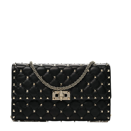 Valentino Garavani Lambskin Rockstud Spike Wallet on Chain Black 1 of 8