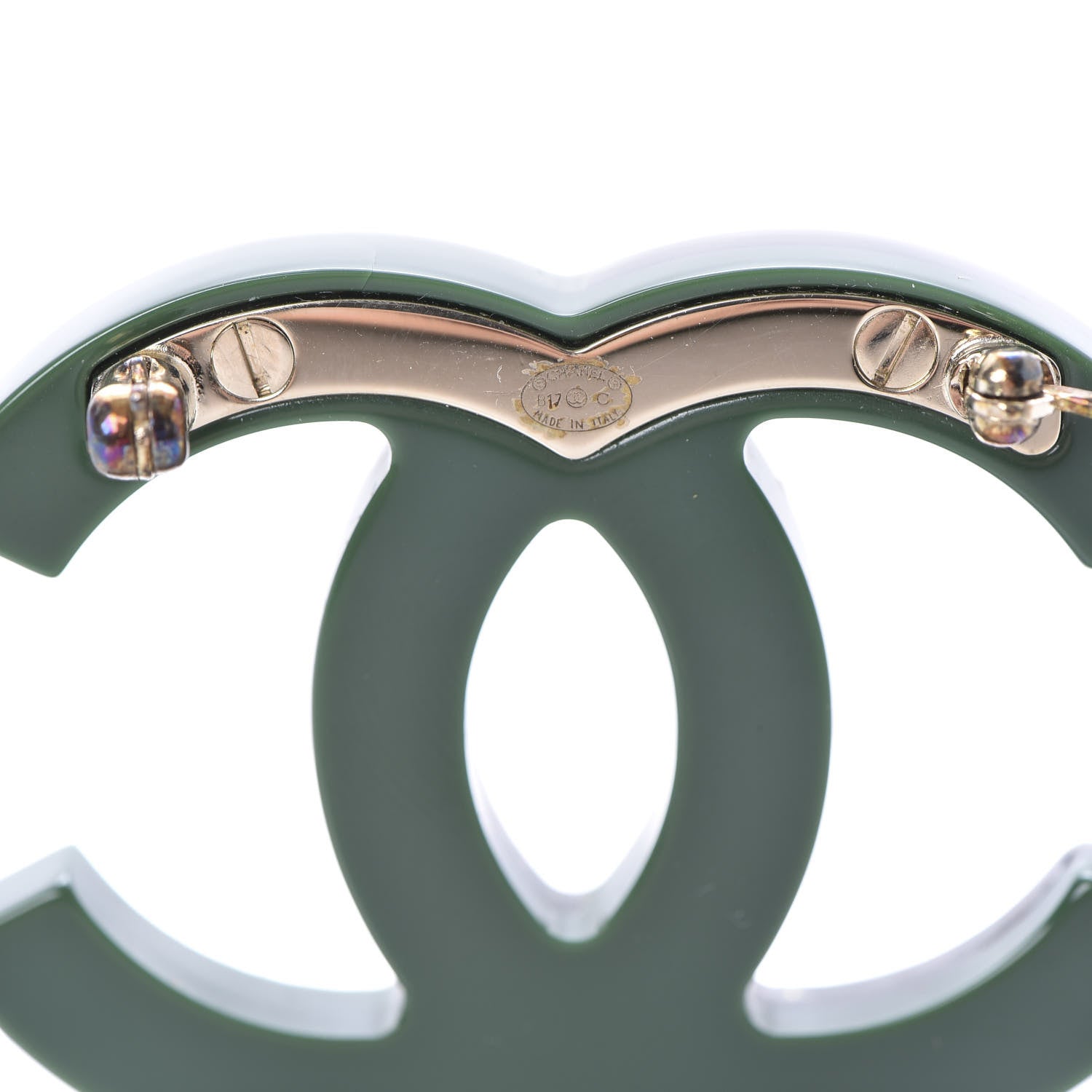 Chanel Resin Crystal Studded CC Brooch Green Multicolor 4 of 4