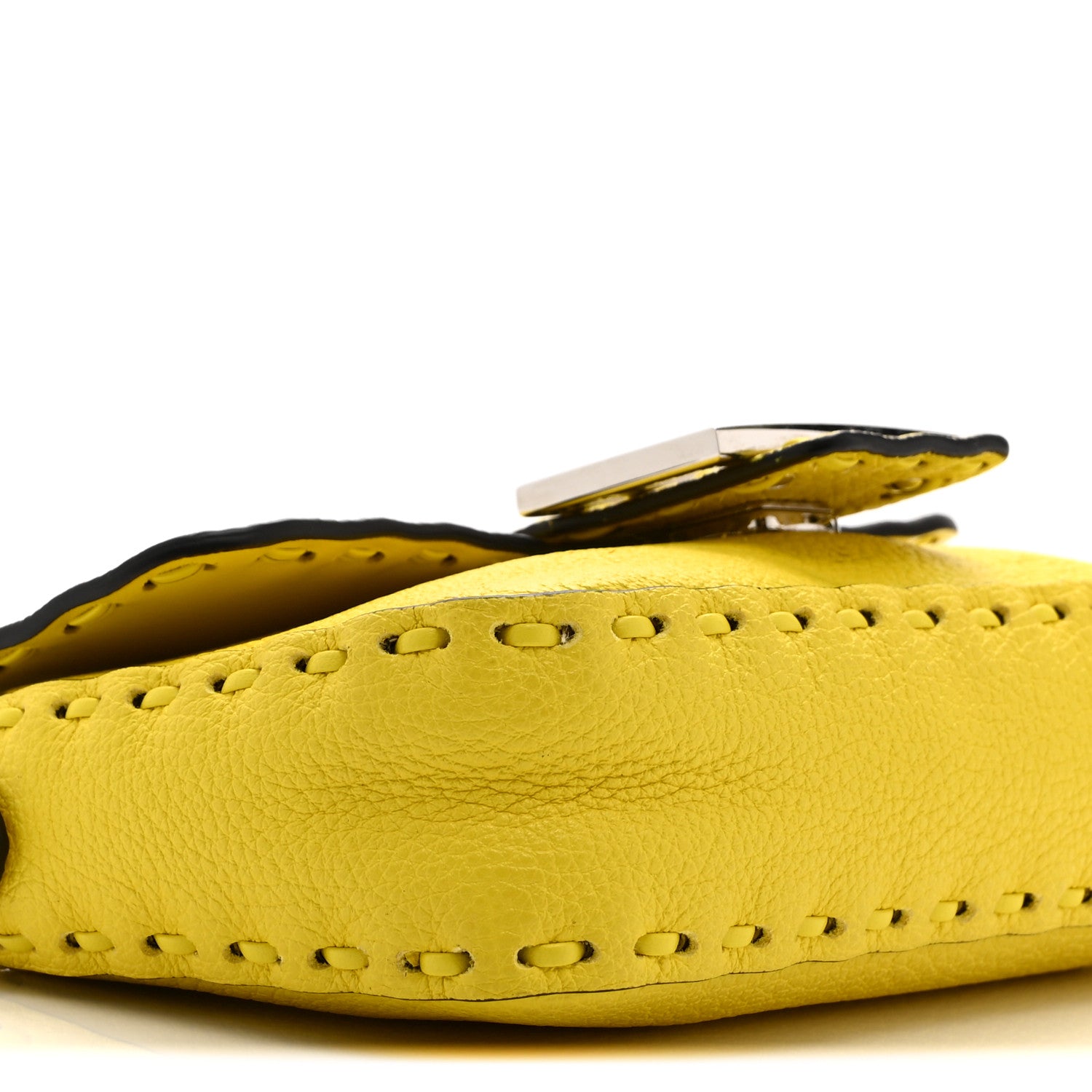 Fendi Cuoio Roma Sellerissima Nappa Sintetica Tape Stitch Mini Baguette Acid Yellow 9 of 10