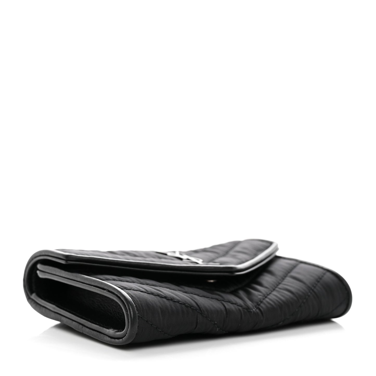 Calfskin Nylon Matelasse Chevron Small Monogram Envelope Wallet Black