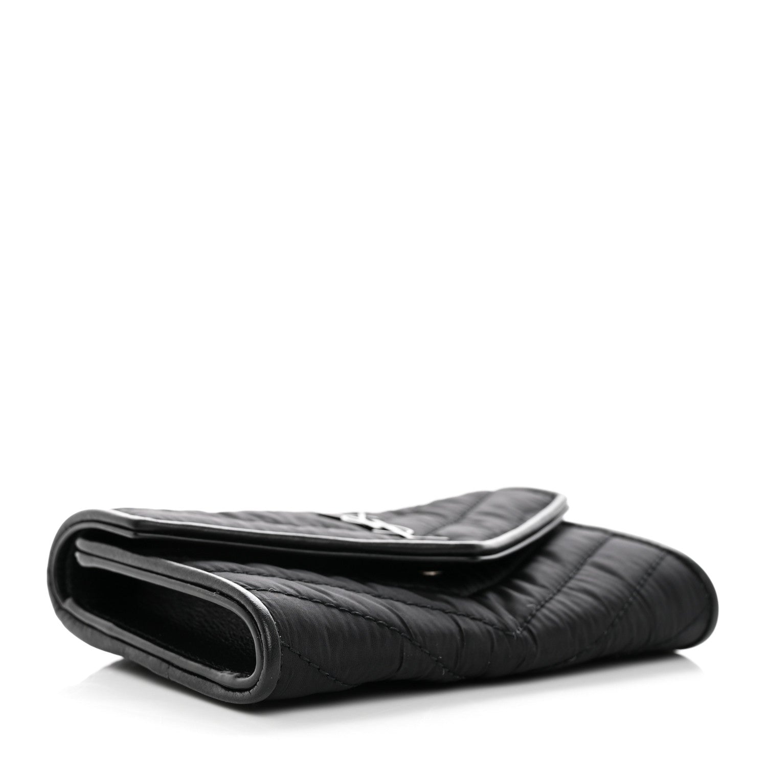 Saint Laurent Calfskin Nylon Matelasse Chevron Small Monogram Envelope Wallet Black 4 of 7
