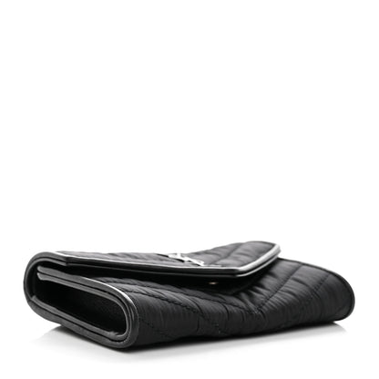 Saint Laurent Calfskin Nylon Matelasse Chevron Small Monogram Envelope Wallet Black 4 of 7
