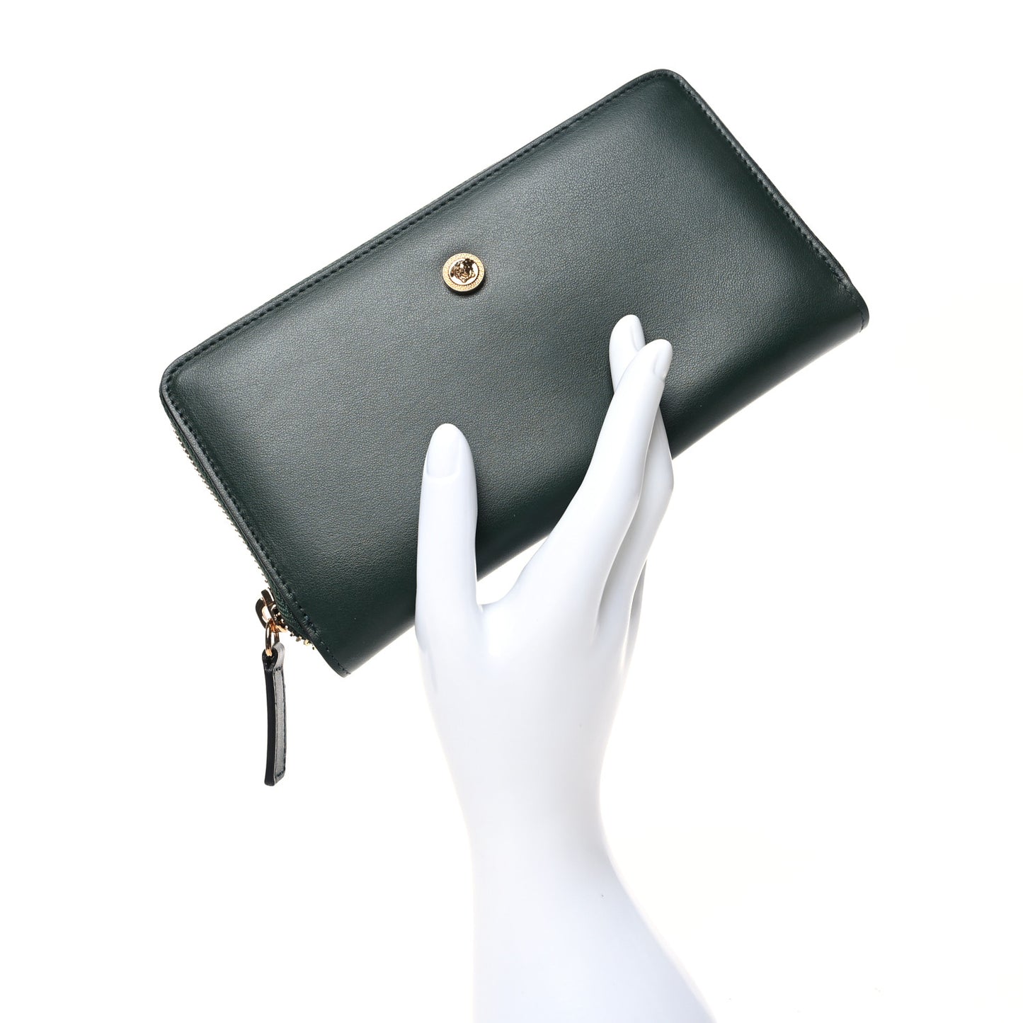 Calfskin Medusa Zip Around Wallet Green