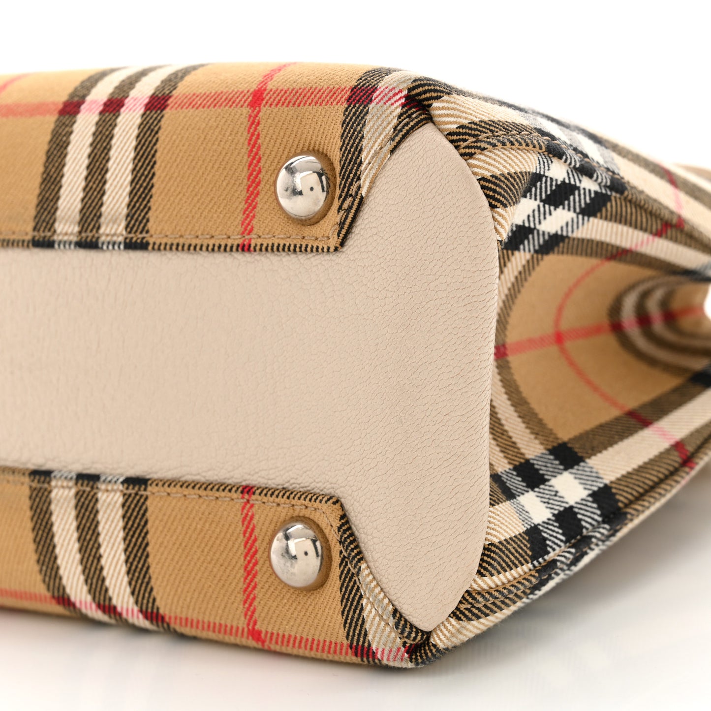 Goatskin Vintage Check Small Banner Tote Limestone