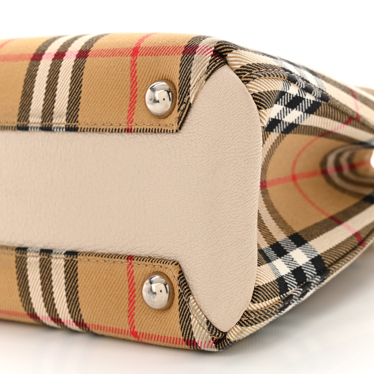 Burberry Goatskin Vintage Check Small Banner Tote Limestone 11 of 13