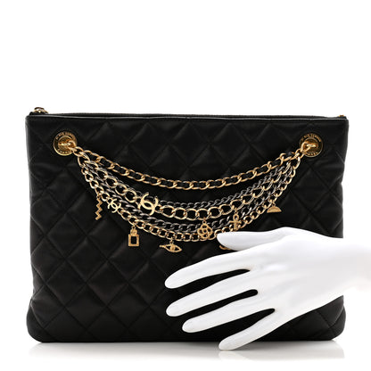 Chanel Lambskin Quilted Egyptian Amulet Zipped Pouch Black 2 of 11