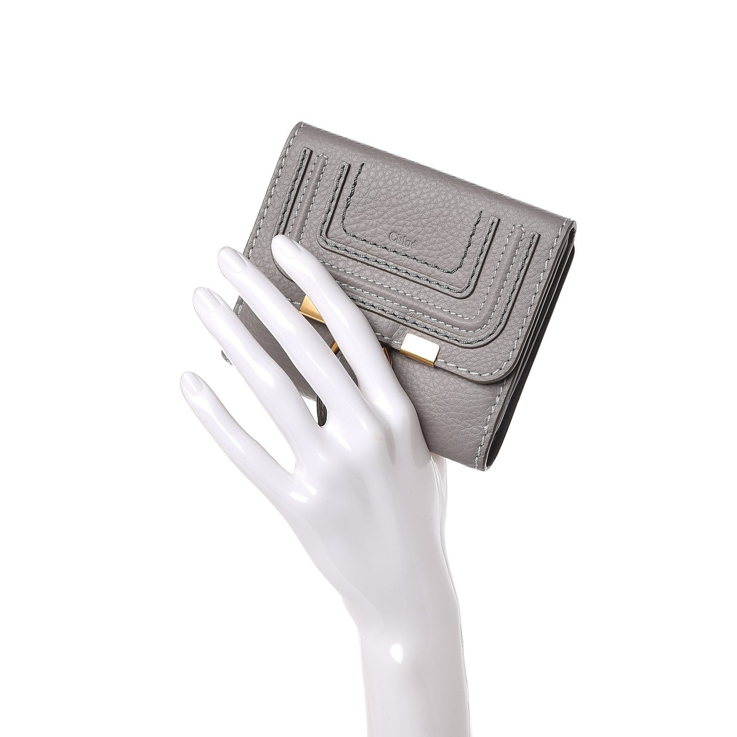 Chloe Grained Calfskin Marcie Square Wallet Cashmere Grey 2 of 9