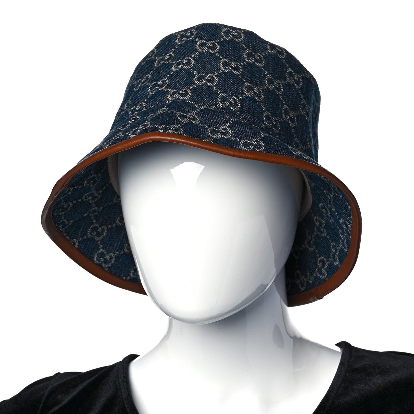 Washed Jacquard Denim Nappa GG Monogram Oscar Bucket Hat S Denim Cuir