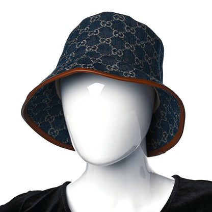 Gucci Washed Jacquard Denim Nappa GG Monogram Oscar Bucket Hat S Denim Cuir 2 of 7