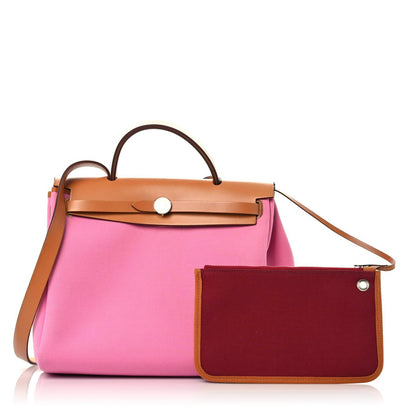Hermes Toile Officier Vache Hunter Verso Herbag Zip PM 31 Bubblegum Rubis Naturel 1 of 14