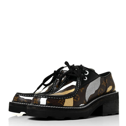 Louis Vuitton X LOL Monogram Calfskin Beaubourg Platform Derby Shoes 39 Gold Silver 3 of 9