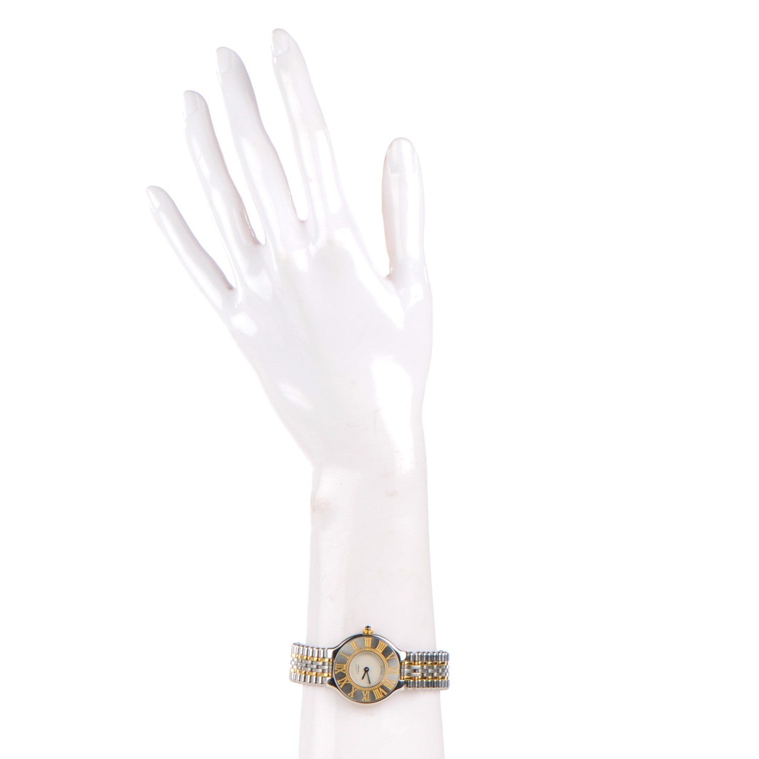 Cartier Stainless Steel 18K Yellow Gold 28mm Must De 21 Bullet Link Quartz Watch 2 of 7